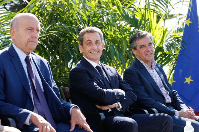 Alain Juppé, Nicolas Sarkozy et François Fillon, à La Baule (Loire-Atlantique), lors de l’université d'été des Républicains, le 5 septembre 2015.