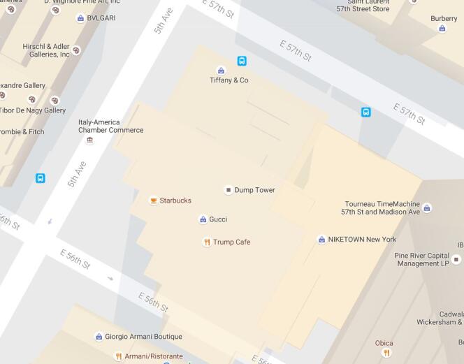 Le nom de la Trump Tower a été changé en Dump Tower sur Google map.
