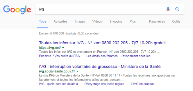 Le site ivg.net sort en première position des recherches sur l’IVG sur le moteur de recherche Google.
