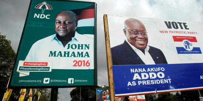 Les deux principaux candidats à la présidentielle ghanéenne, le 7 décembre 2016 : le président sortant John Mahama (NDC) et son opposant historique Nana Addo (NPP).