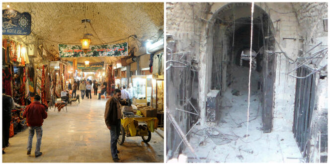 Le souk Al-Madina avant et après la guerre.