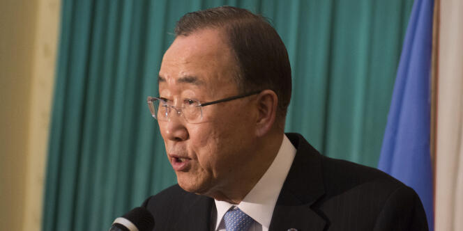 Le secrétaire général de l’ONU, Ban Ki-moon, lors d’une conférence de presse à Juba, Soudan du Sud, le 25 février 2016.