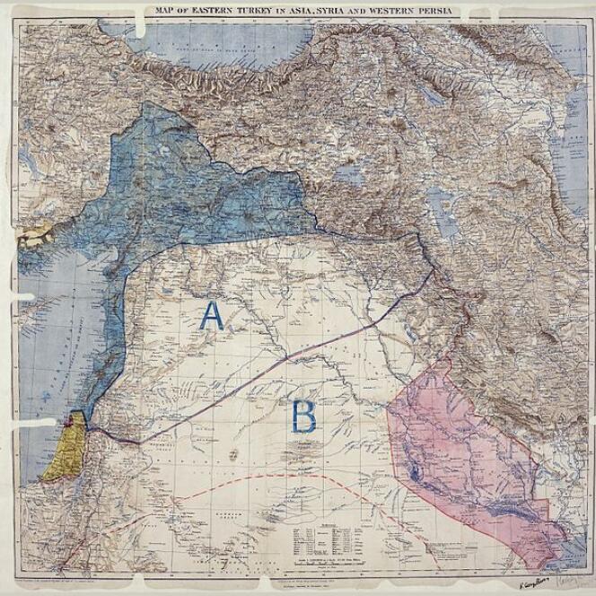 La carte de accords Sykes-Picot, signée le 8 mai 1916.