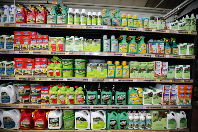 Du Roundup, le célèbre pesticide de Monsanto, dans un magasin de Bonneuil-sur-Marne, près de Paris, en juin 2015.