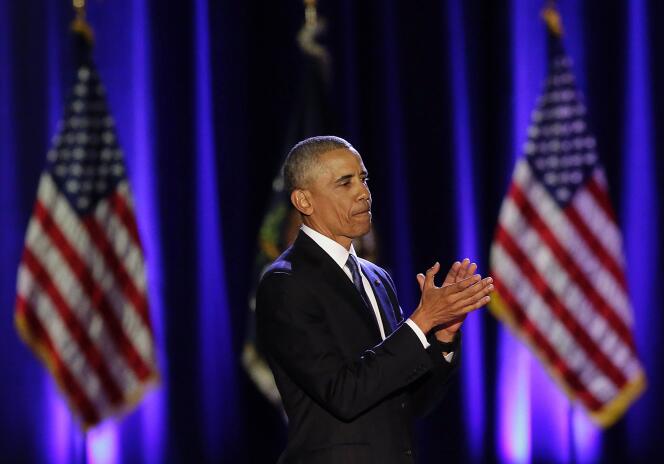 Le président Barack Obama lors de son discours d’adieux à Chicago, Illinois, le 10 janvier 2017.