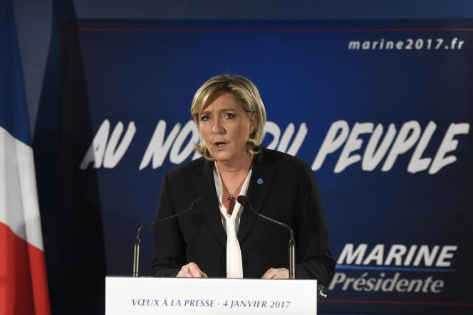 Marine Le Pen, lors d’une conférence de presse le 4 janvier, à Paris.