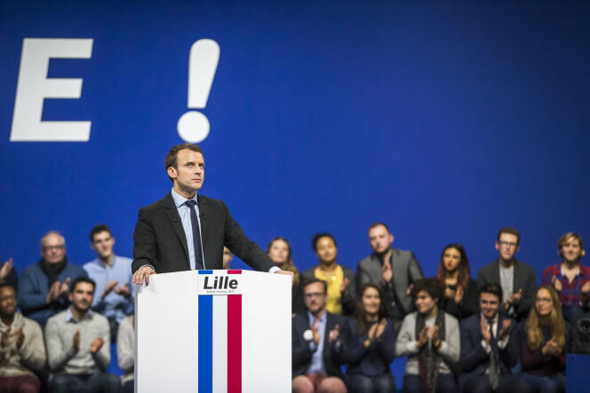 Emmanuel Macron, candidat à la présidentielle 2017, lors d’un meeting de campagne à Lille, le 14 janvier 2017.