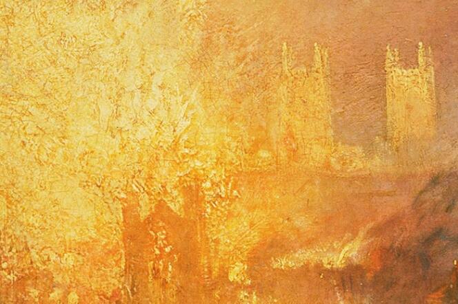 Détail de « L’incendie de la Chambre des Lords et des Communes », Joseph Mallord William Turner (1835), qui illustre l’affiche de l’opéra.