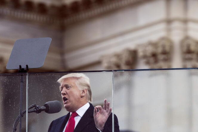 Donald Trump lors de son discours d’investiture, le 20 janvier, à Washington.