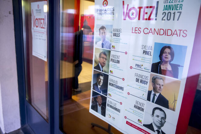Premier tour de la primaire de la gauche pour la présidentielle 2017. Bureau de vote dans l’école Jean-Jaurès à Trappes (Yvelines), dimanche 22 janvier 2017.
