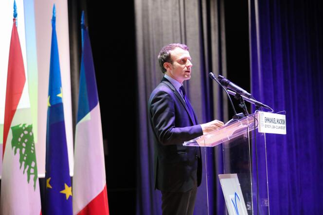 Emmanuel Macron lors de son intervention à l’Ecole supérieure des affaires de Beyrouth, au Liban, le 23 janvier.