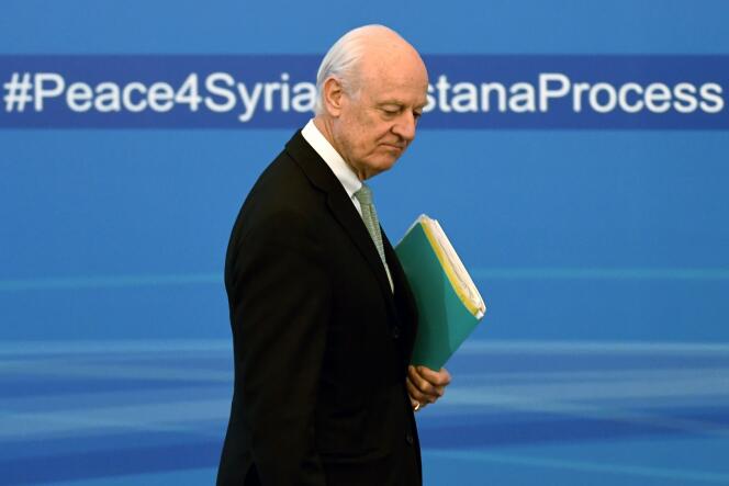 Staffan de Mistura, émissaire de l’ONU pour la Syrie, lors des négociations d’Astana, le 24 janvier.