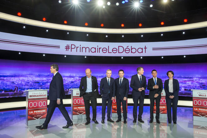 Les candidats à la primaire à gauche lors de leur premier débat télévisé, le 12 janvier.