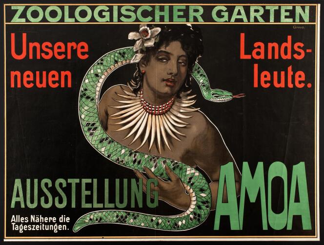 Une affiche qui présente un spectacle « exotique » au Musée zoologique de Berlin au début du XXe siècle.