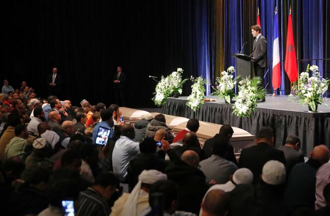 Le premier ministre canadien, Justin Trudeau, à Québec, le 3 février, durant les obsèques des victimes de l’attentat du 29 janvier.
