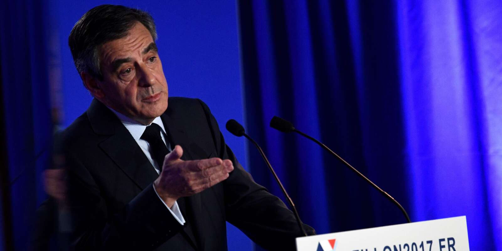 French presidential election candidate for the right-wing Les Republicains (LR) party Francois Fillon gives a press conference focused on 