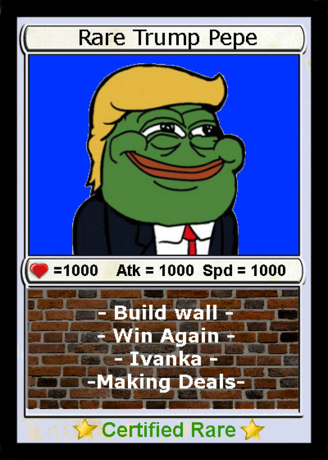 Un mème de Pepe The Frog à l’effigie de Donald Trump, certifié « rare ».