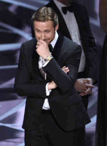 Ryan Gosling lors de l’annonce que le prix du meilleur film est finalement décerné à « Moonlight ».