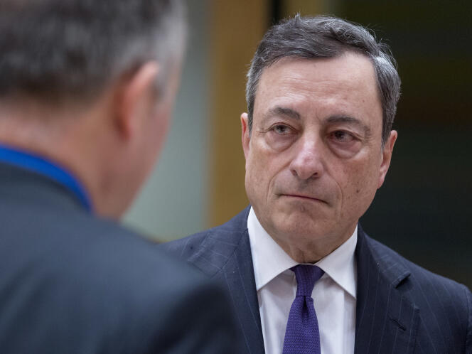 Mario Draghi, président de la BCE, lors d’une réunion des ministres des finances de la zone euro à Bruxelles, le 20 février.