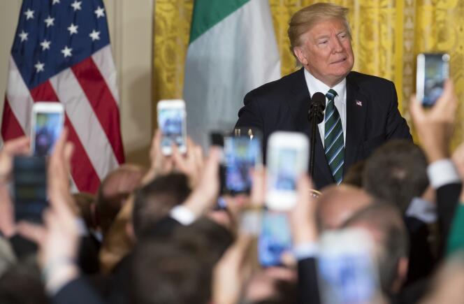 Donald Trump lors d’un discours dans l’East Room de la Maison Blanche, à Washington, le 16 mars.