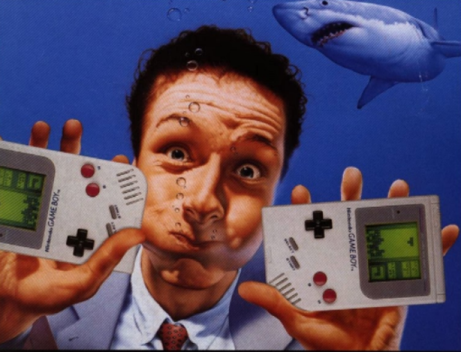 Détail d’une affiche publicitaire pour la Game Boy, le Game Boy, enfin, la vieille machine de Nintendo.