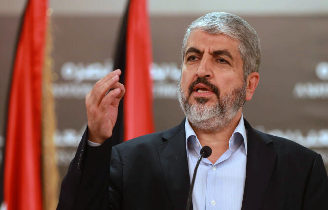 Le chef du Hamas, Khaled Meshaal, en conférence de presse à Doha (Qatar), où il est exilé, en 2014.