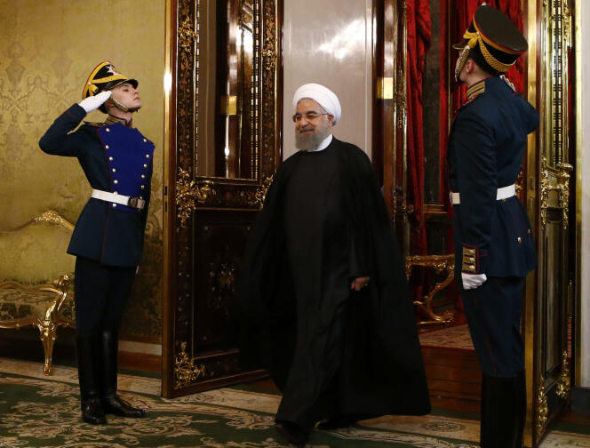 Le président iranien, Hassan Rohani, mardi 28 mars au Kremlin.