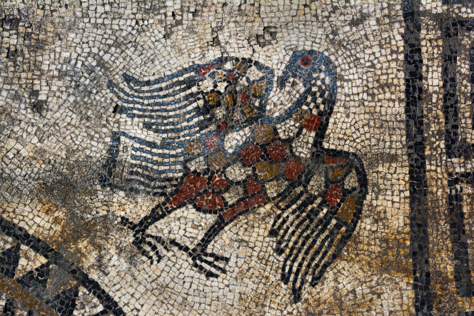 Détail d’une des deux mosaïques mises au jour à Uzès : un aigle.