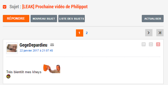 Sur JeuxVideo.com, un « khey » annonce la sortie d’une vidéo de Florian Philippot avant même sa publication sur YouTube.
