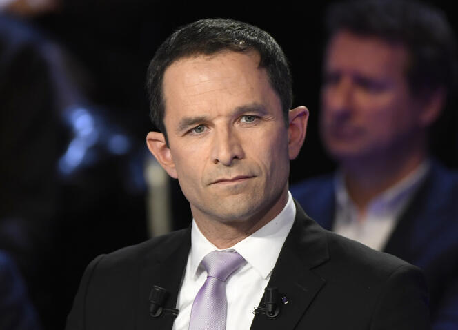 Benoît Hamon, candidat PS à la présidentielle, le 4 avril, sur le plateau du Grand débat.