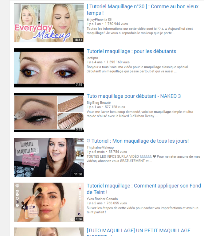 Des « Tutos » de maquillage sur YouTube