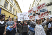 Manifestation  à Budapest, en Hongrie, le 4 avril 2017.