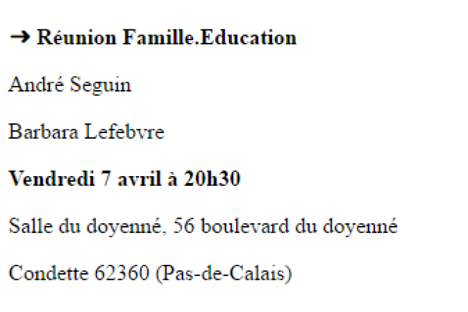Extrait de l’agenda du site de campagne de François Fillon montrant la participation de Barbara Lefebvre à une réunion de présentation du programme Famille-éducation du candidat LR.