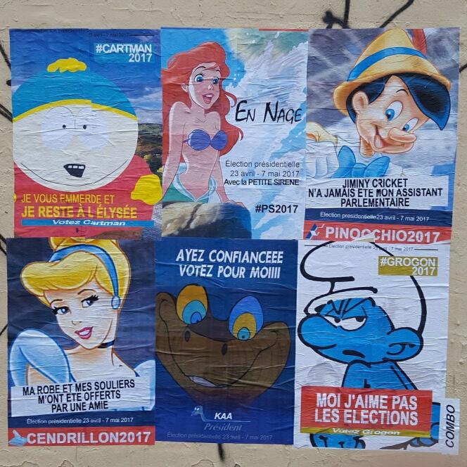 En 2017, Combo et trois autres artistes avaient collé de fausses affiches électorales sélectionnées par les interautes sur les panneaux d’affichage électoraux.