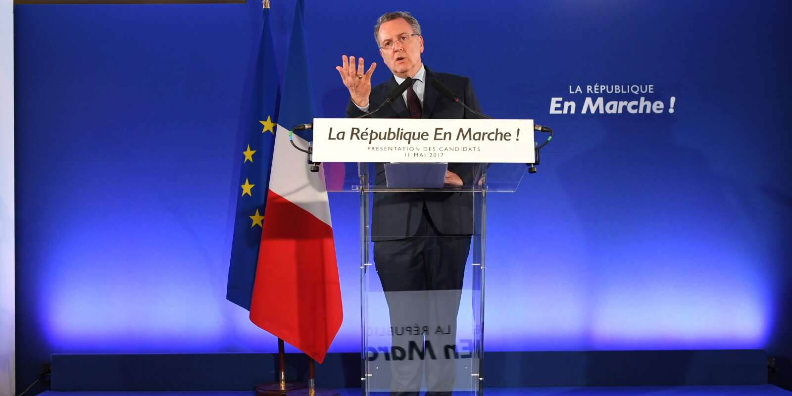 Le secrétaire général de La République en marche, Richard Ferrand, lors de la présentation à la presse, le 11 mai, des candidatures LRM aux législatives.