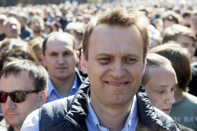 L’opposant Alexeï Navalny a participé à une manifestation à Moscou, le 14 mai 2017. Plus de 10 000 personnes ont protesté contre un plan controversé de destruction d’immeubles de l’ère soviétique.