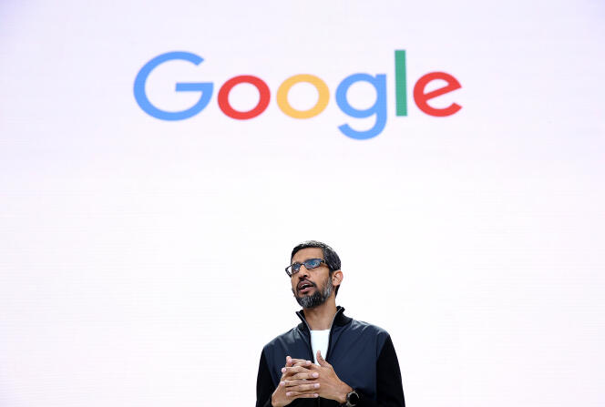 Sundar Pichai, le PDG de Google, lors de la conférence Google I/O, à Mountain View (Californie), le 17 mai.