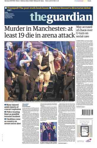 « Meurtre à Manchester : au moins 19 morts de l’attaque de l’Arena », pour « The Guardian ».