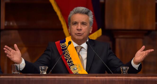 Le nouveau président de l’Equateur, Lenin Moreno, lors de sa cérémonie d’investiture, à Quito, le 24 mai.