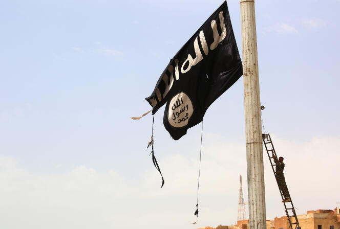 Un drapeau de l’organisation terroriste Etat islamique, le 30 avril 2017, près de Rakka, en Syrie.