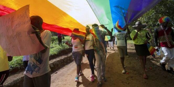 Lors de la Gay Pride à Entebbe, en Ouganda, le 8 août 2015.