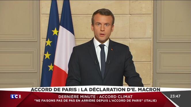 Intervention d’Emmanuel Macron depuis l’Elysée, à Paris, le 1er juin.