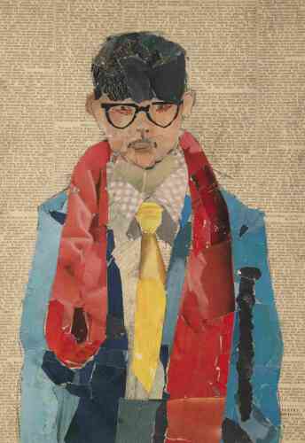 « Vêtements aux couleurs recherchées, coupe de cheveux au bol, lunettes à monture marquée : à dix-sept ans, David Hockney se présente en dandy. Les attributs qu’il se donne sont ceux de Stanley Spencer, le maître incontesté du réalisme qui constitue le socle de l’enseignement de ses professeurs de l’école d’art de Bradford. C’est à lui que le jeune Hockney emprunte l’âpre naturalisme de ses premiers tableaux et l’excentricité du personnage public qu’il entreprend ici de façonner. »