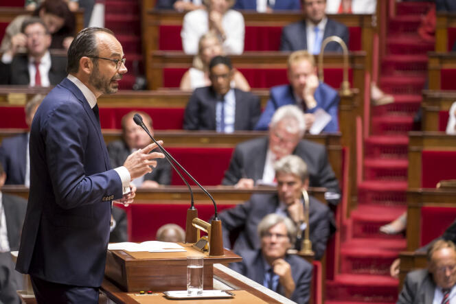 Le premier ministre, Edouard Philippe, lors de son discours de politique générale devant l’Assemblée nationale, à Paris, mardi 4 juillet.