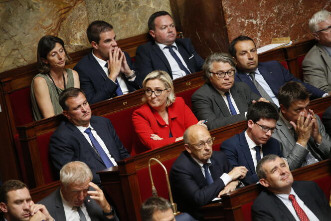 Marine Le Pen, lors du discours de politique générale du premier ministre Edouard Philippe à l’Assemblée nationale, le 4 juillet.