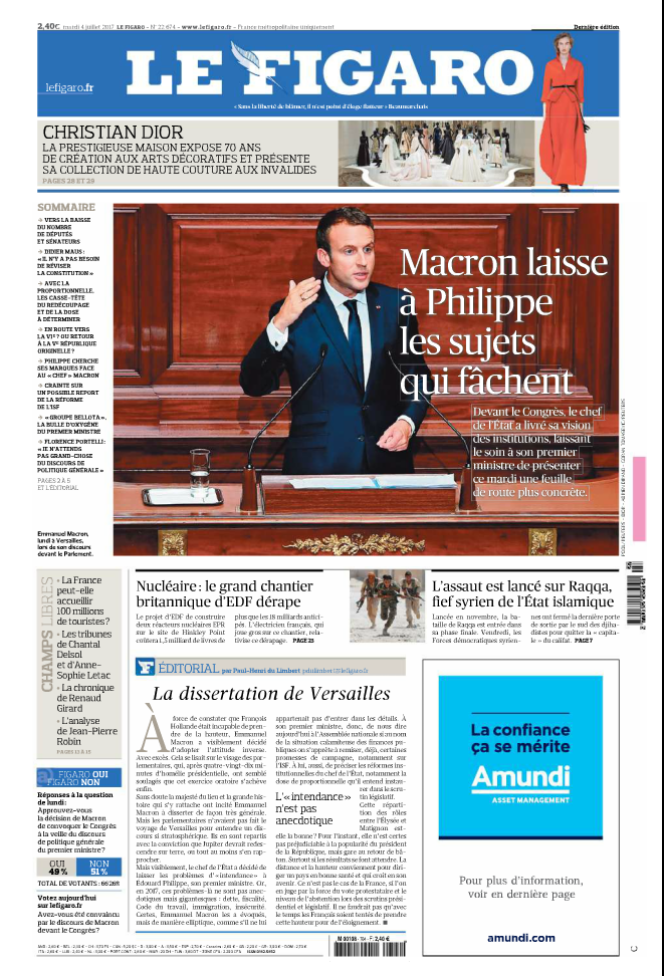 La « une » du « Figaro », mardi 4 juillet.