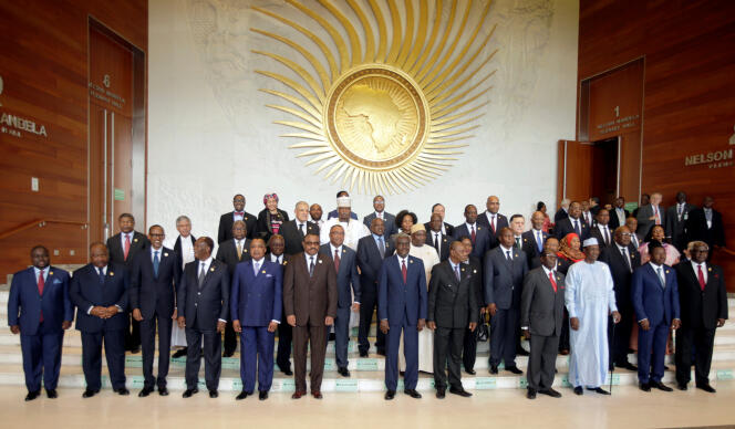 Photo « de famille » des chefs d’Etat et de gouvernement africains à Addis-Abeba lors du 29e sommet de l’Union africaine, le 4 juillet 2017.