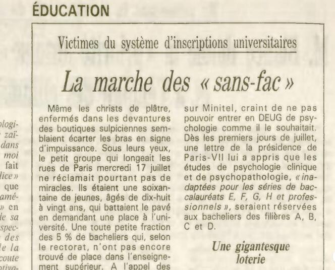 Dans une page Société du journal « Le Monde »,  daté du 19 juillet 1991.