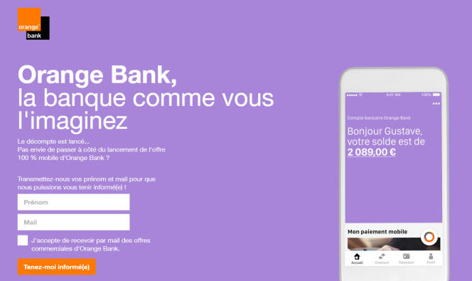 « Le décompte est lancé », indique Orange Bank sur la page d’accueil de son site début juillet 2017 (Illustration: copie d’écran www.orangebank.fr).