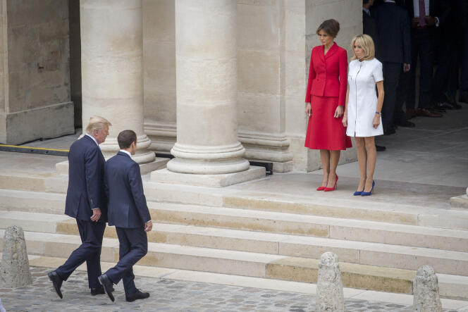 Cérémonie d’accueil de Donald Trump, président des Etats Unis par Emmanuel Macron, président de la République française à l’Hôtel national des Invalides à Paris